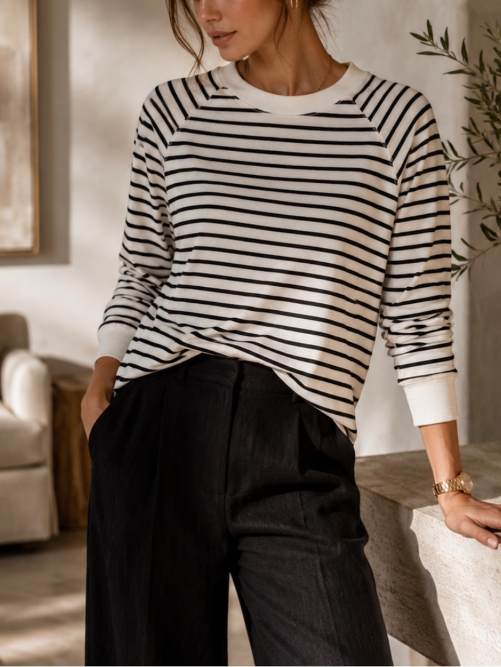 Madewell 100% Cotton Black & White Striped Long-Sleeve Sweatshirt Tee Size XXS